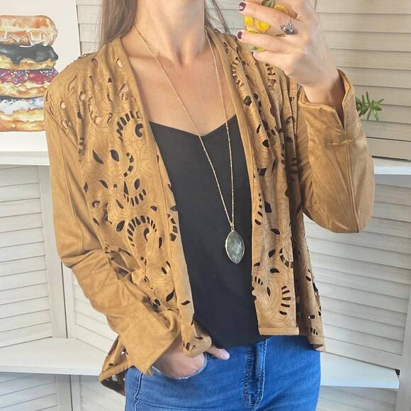 Erin London brown cutout faux suede open jacket - Picture 4 of 10